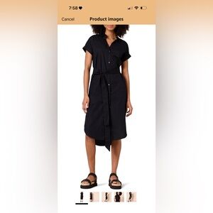 Black Button-Front Shirt Dress with Tie Waist